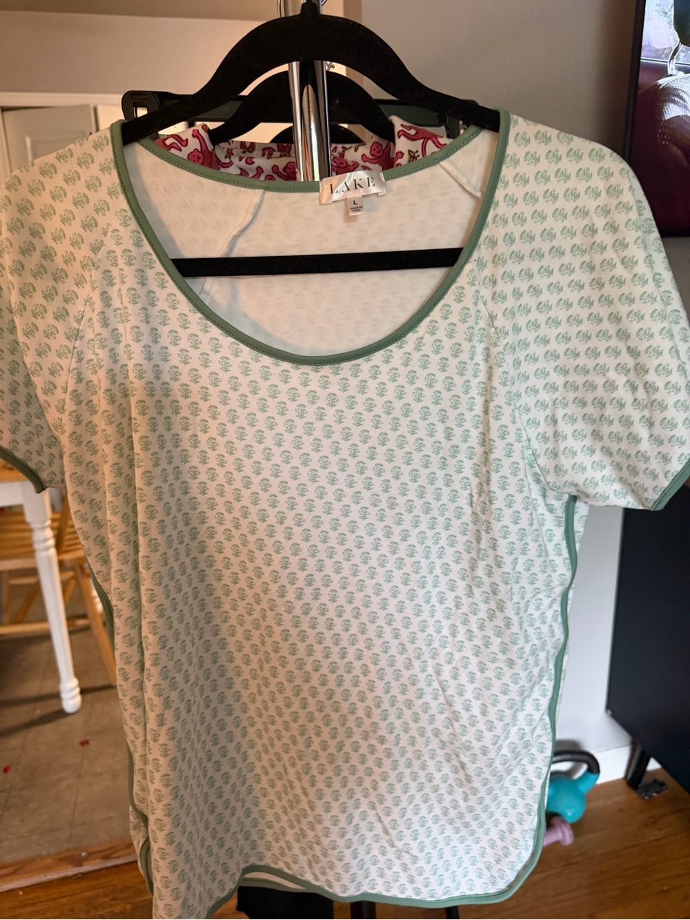 LAKE Mint Green Printed Short Sleeve Scoop Lima Pajama Top ONLY